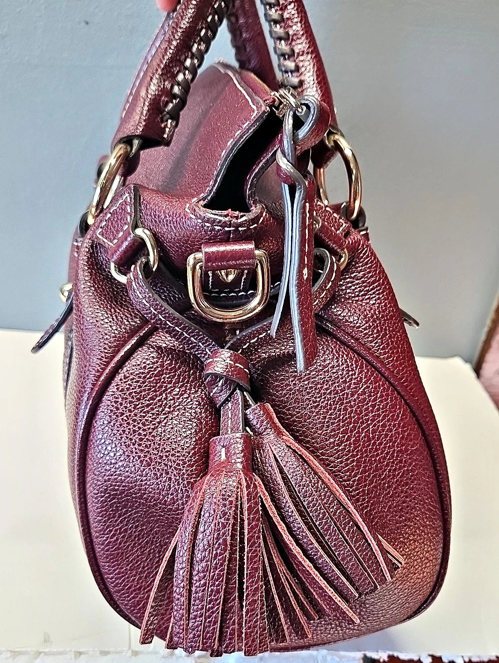 Dooney & Bourke City Barlow Satchel Burgundy Leather - Picture 4 of 11